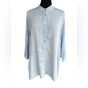 Soft Surroundings Devonias Tunic Top Womens Med Blue 3/4 Sleeves Pockets Buttons
